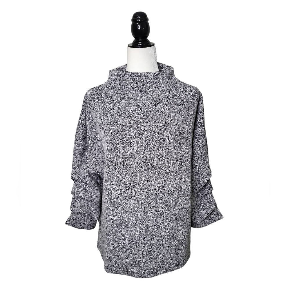 Orly Women's Sweater Size L Pull Over 3/4 Cinched Sleeves Gray Mock Neck